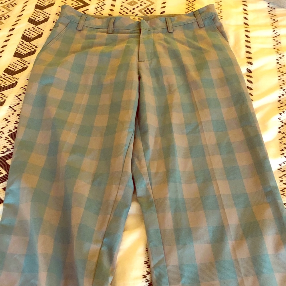 Men’s Adidas Golf Pants. Blue and gray checkers